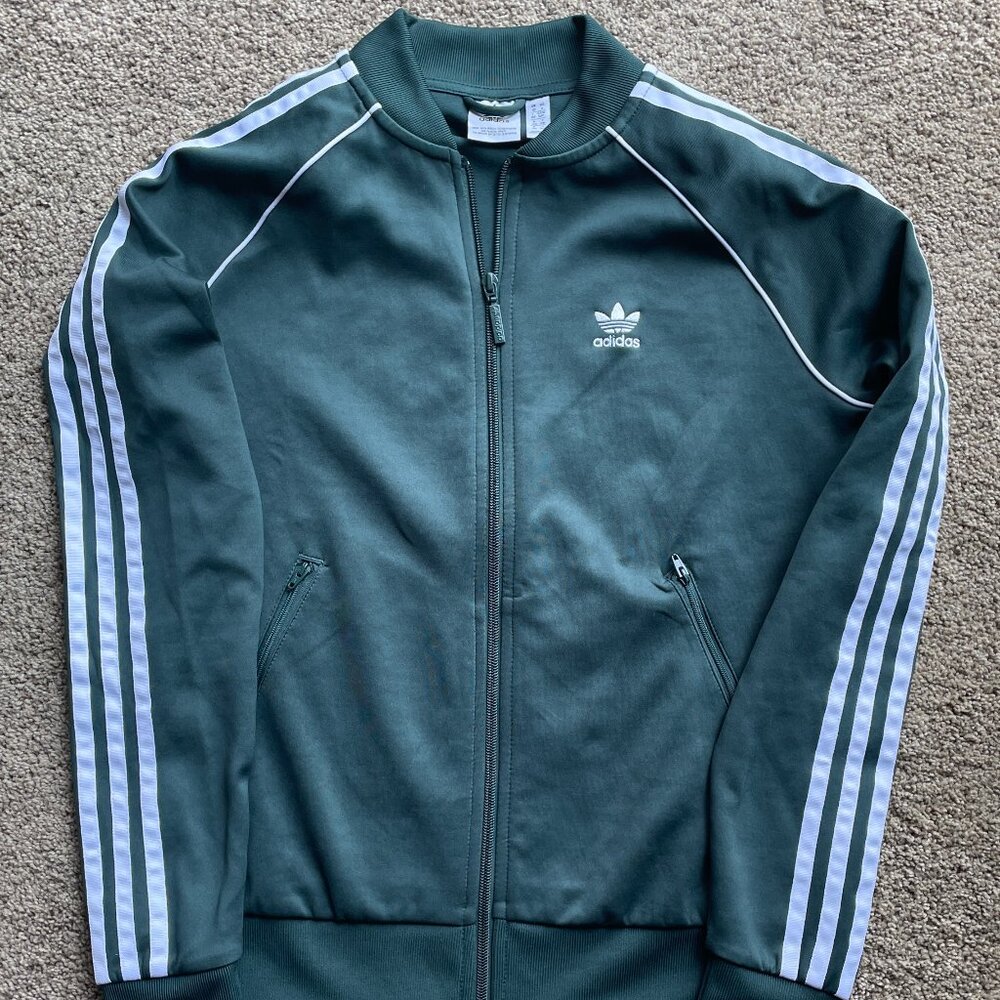adidas Forest Green Track Jacket with White Stripes